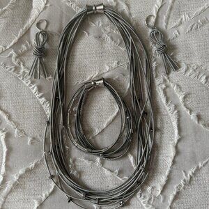 Necklace, Bracelet & Earrings made of Piano Wire w/crystals